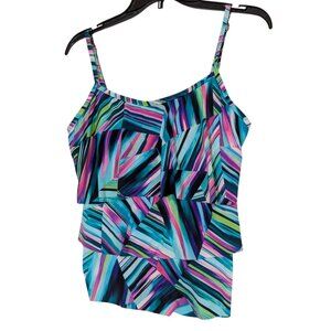 Colorful Caribbean Joe Womens Tank Top With Ruffle Layers & Adjustable Straps Si